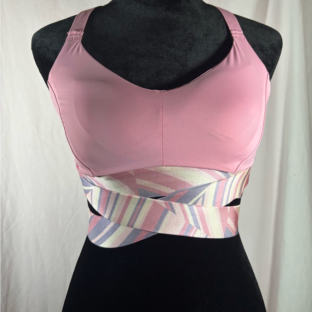 Stylish Pink Sports Bra with Adjustable Patterned Band